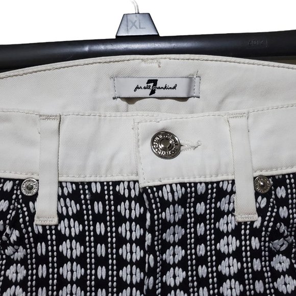NWT 7 For All Mankind Pieced Jacquard Skinny Jeans White Stripe Geo Size 25 - Picture 2 of 10